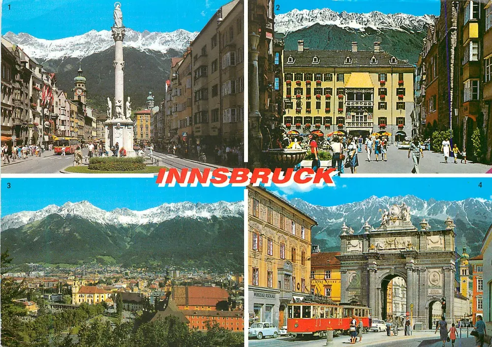 Innsbruck — vista panorâmica e monumentos — editor Alpina, n° 1004 - Frente