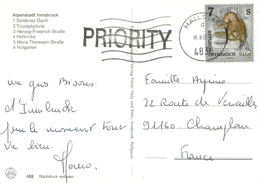 Innsbruck — Grüsses aus Innsbruck — Verlag Alpina, Nr. 458 - Rückseite