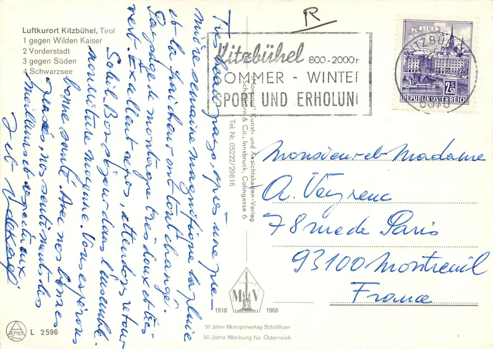 Kitzbühel — A Pérola das Alpes — editor Alpina, n° 2596 - Verso
