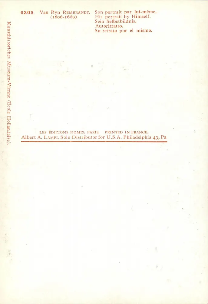 Selbstporträt von Rembrandt — 1669 — Les Éditions Nomis, Paris - Rückseite