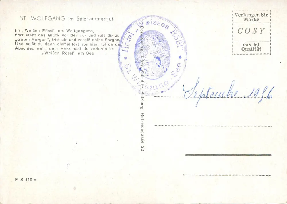 Hotel-restaurante « Weißes Rößl » — St. Wolfgang im Salzkammergut — editor Alfred Glunder - Verso