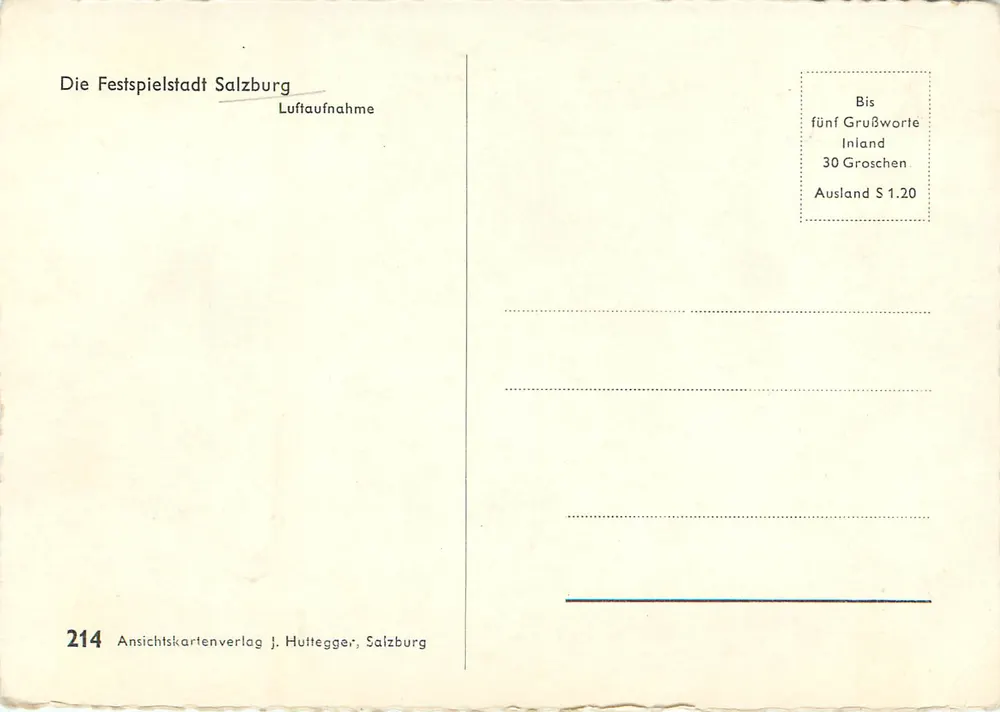 Salzburg — Luftbild — Ansichtskartenverlag J. Huttegger, Nr. 214 - Rückseite