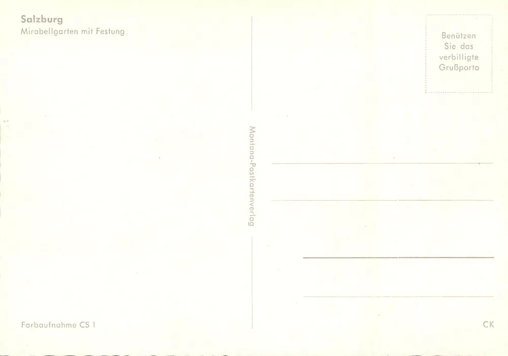 Salzburgo — Mirabellgarten com Fortaleza — Montana-Postkartenverlag CS 1 - Verso