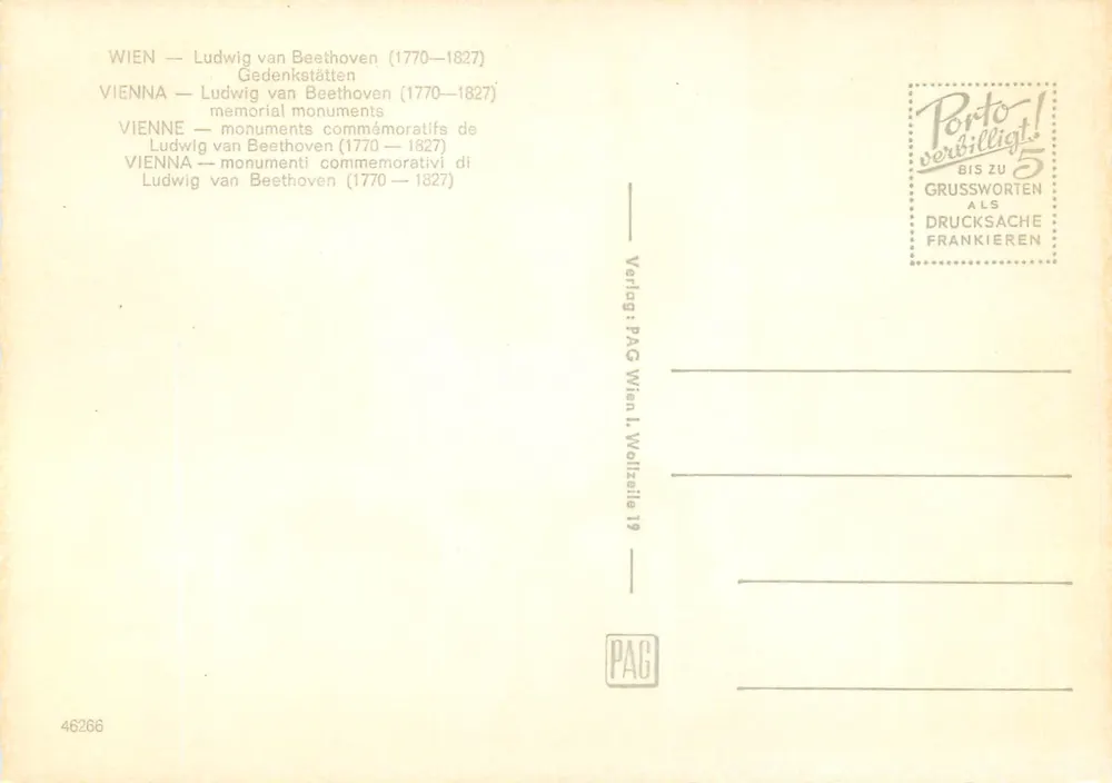 Ludwig van Beethoven — Wiener Orte und Denkmäler — Verlag PAC Wien - Rückseite