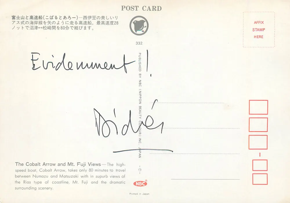 Monte Fuji — vista com barco Cobalt Arrow — NBC (Nippon Beauty Colour) Inc. n°332 - Verso