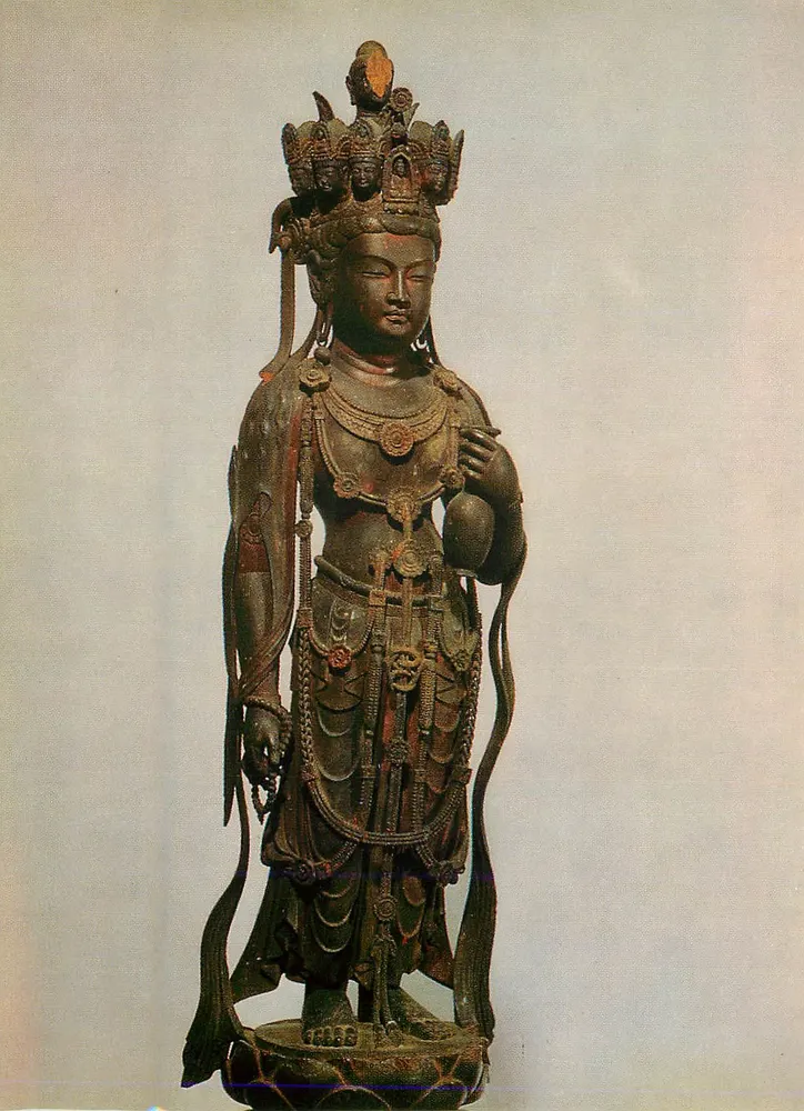 Kannon de Nueve Cabezas (Madera), Horyuji — Horyuji, Kyoto - Anverso