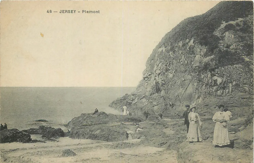 Jersey - Plemont — vista da costa rochosa com visitantes — editor desconhecido, n° 48 - Frente