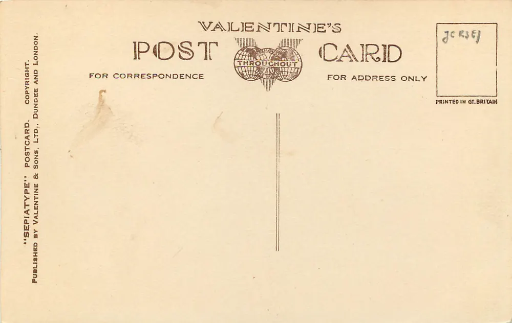 Kerk van St Brelades, Jersey — uitzicht op het kerkhof — Valentine's Postcard Ltd, n° 38582 - Achterkant