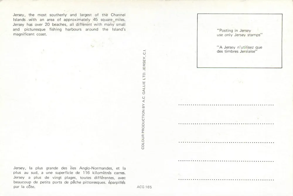 Jersey C.I. — Mont Orgueil, St. Catherine's, St. Aubin, Rozel — A.C. Gallie Ltd. - Rückseite