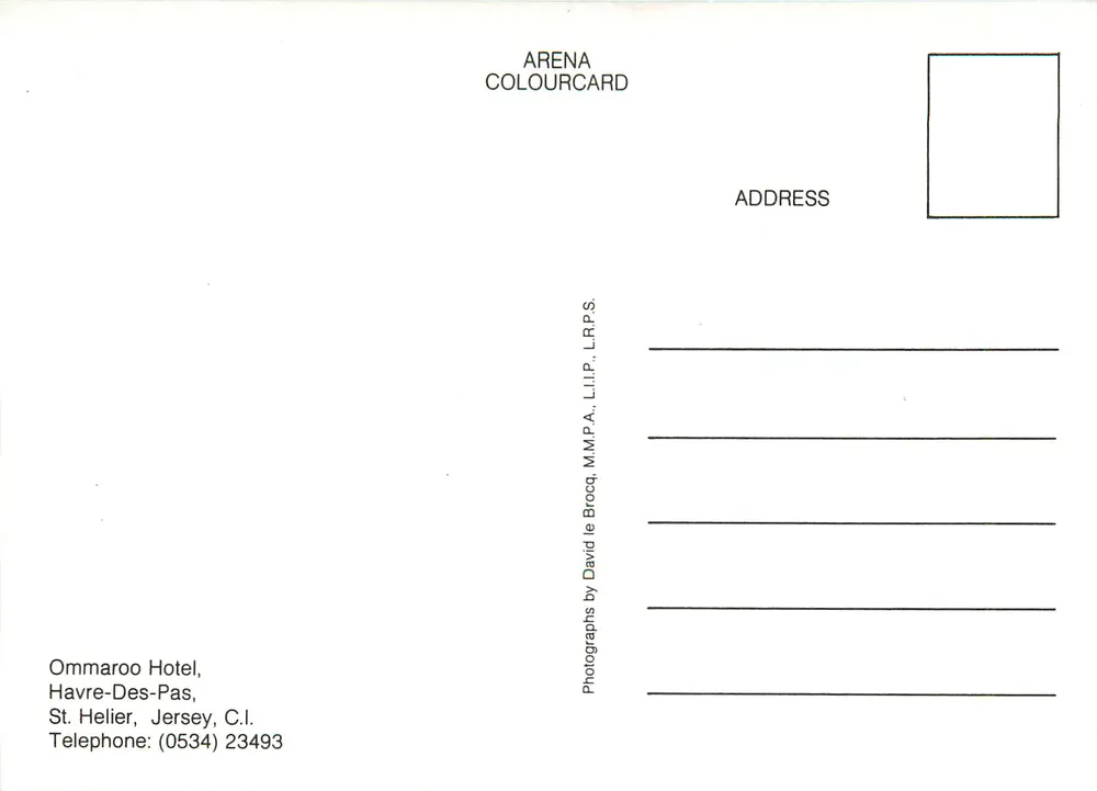 Hôtel Ommaroo — Havre-des-Pas, Jersey — ARENA COLOURCARD - Verso