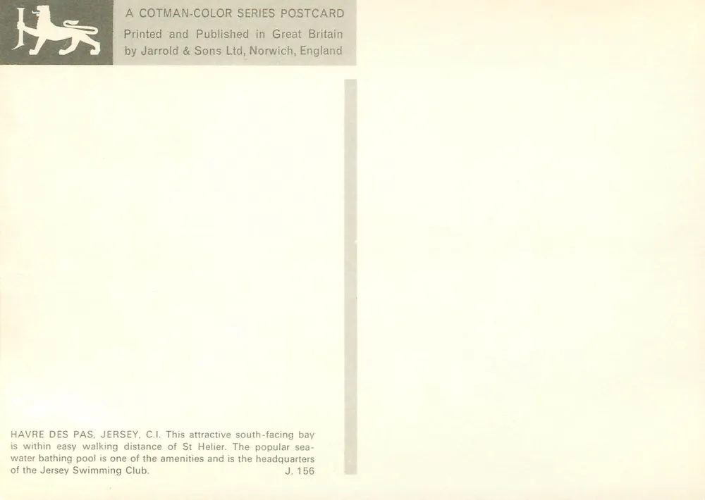 Havre des Pas, Jersey — bay et piscine — Jarrold & Sons Ltd, Norwich, England, série J.156 - Verso