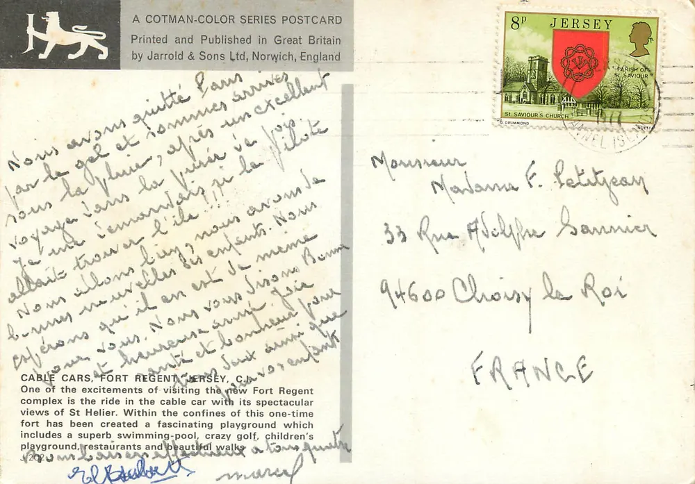 Cable Cars, Fort Regent — Jersey — éditeur Jarrold & Sons Ltd - Verso