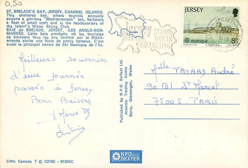 St. Brelade's Bay, Jersey — Ilhas do Canal — Publicado por N.P.O. Dexter Ltd. - Verso