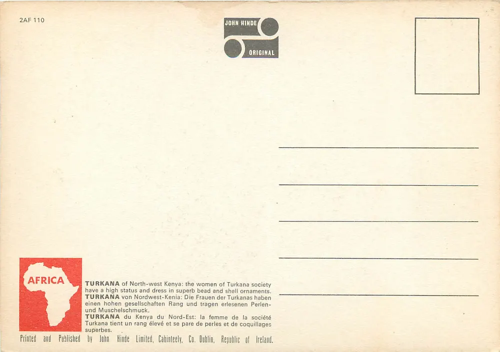 Frau Turkana — Nordwest-Kenia — John Hinde, n° 2AF 110 - Rückseite