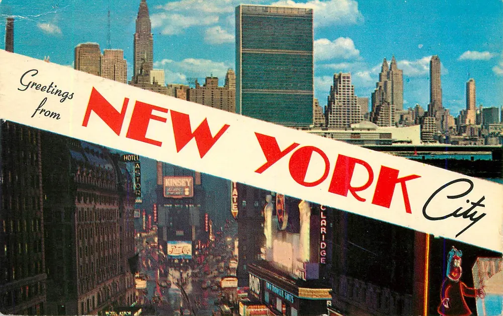 Nova York — vista da Times Square e das Nações Unidas — editor Discover Card Corp - Frente