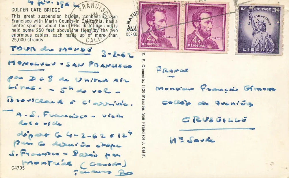 Ponte Golden Gate — San Francisco, Califórnia — editor desconhecido, n° C4705 - Verso