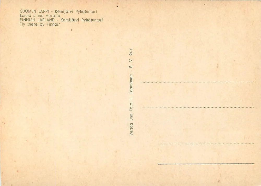 See Kemijärvi - Pyhäätunturi — Finnland — Verlag H. Laamanen, Nr. 94-f - Rückseite
