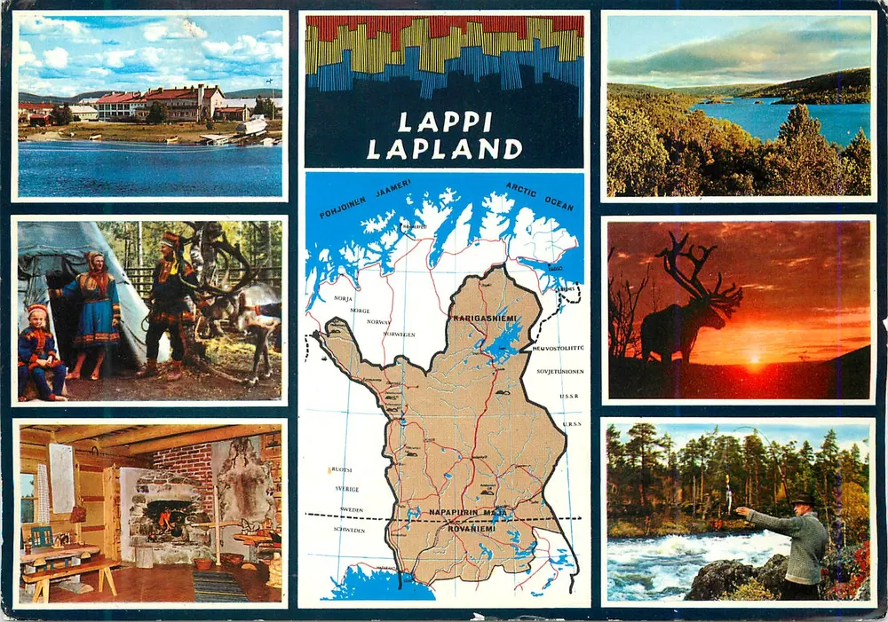 Lapland — Multiview ansichtkaart met kaart van de regio — uitgever L 1074 - Voorkant