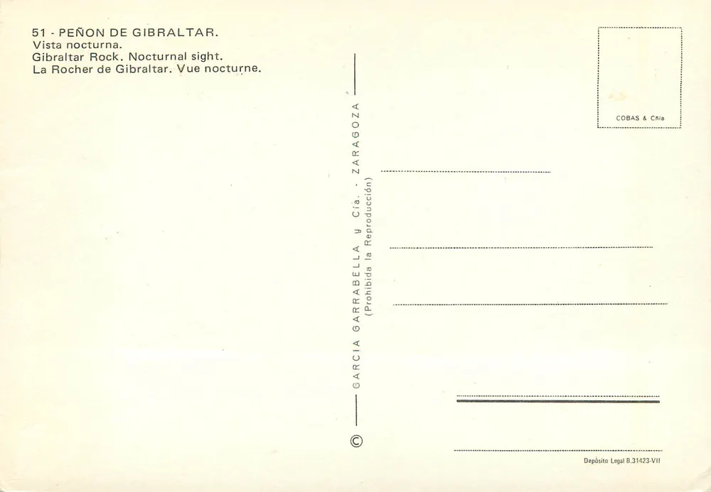 Peñón de Gibraltar — Vue nocturne — Garcia Garrabella & Cía. n°51 - Verso