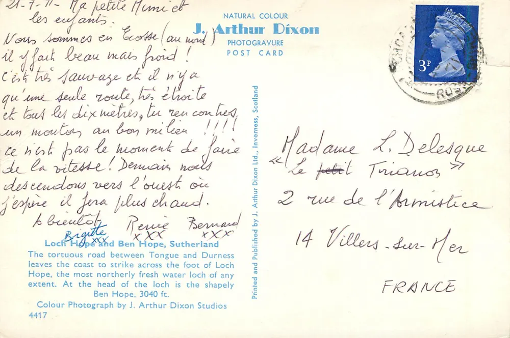 Loch Hope e Ben Hope — Sutherland, Escócia — J. Arthur Dixon, n°4417 - Verso