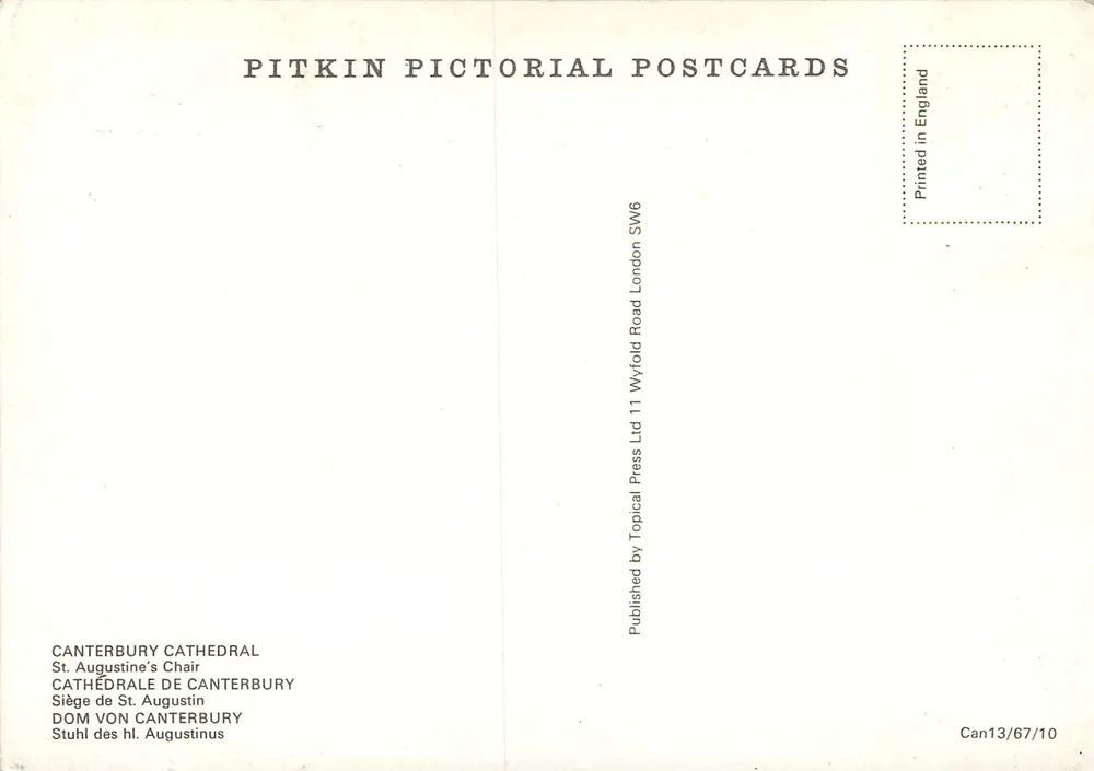 Kathedraal van Canterbury — Zetel van Sint Augustinus — Pitkin Pictorial Postcards - Achterkant