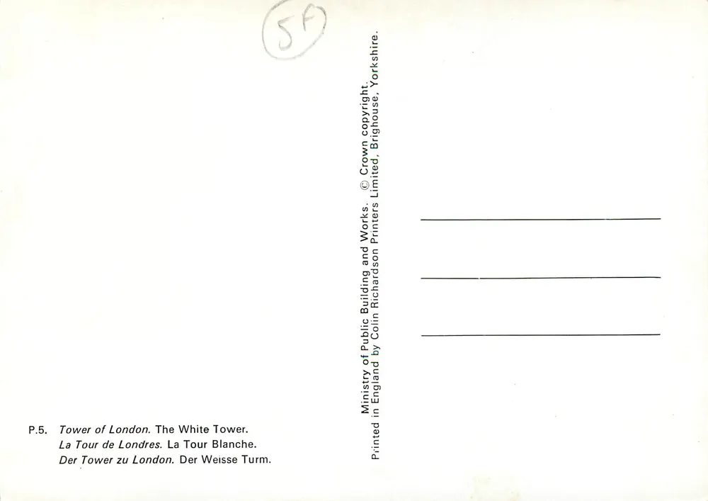 A Torre de Londres — A Torre Branca — editor Colin Richardson Printers Limited - Verso