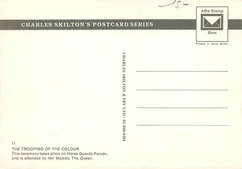 LONDON - Trooping the Colour - Charles Skilton's Postcard Series n°11 - Rückseite
