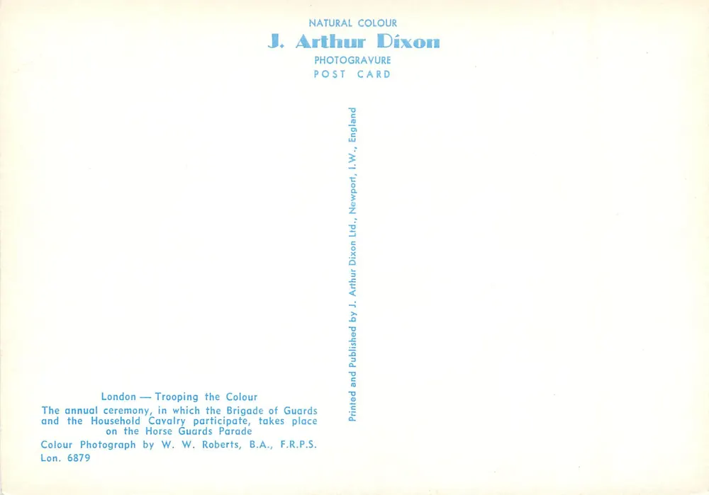 Londres — Trooping the Colour — J. Arthur Dixon, n° 6879 - Verso