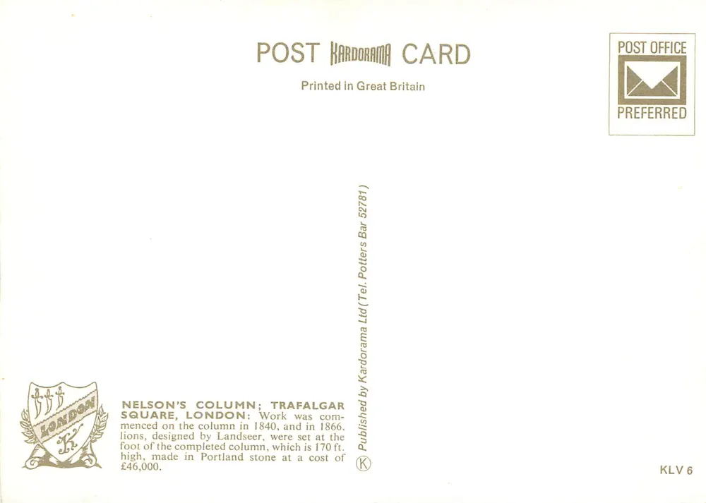 Kolumna Nelsona, Plac Trafalgar, Londyn — Kardorama Ltd. nr 52781 - Rewers