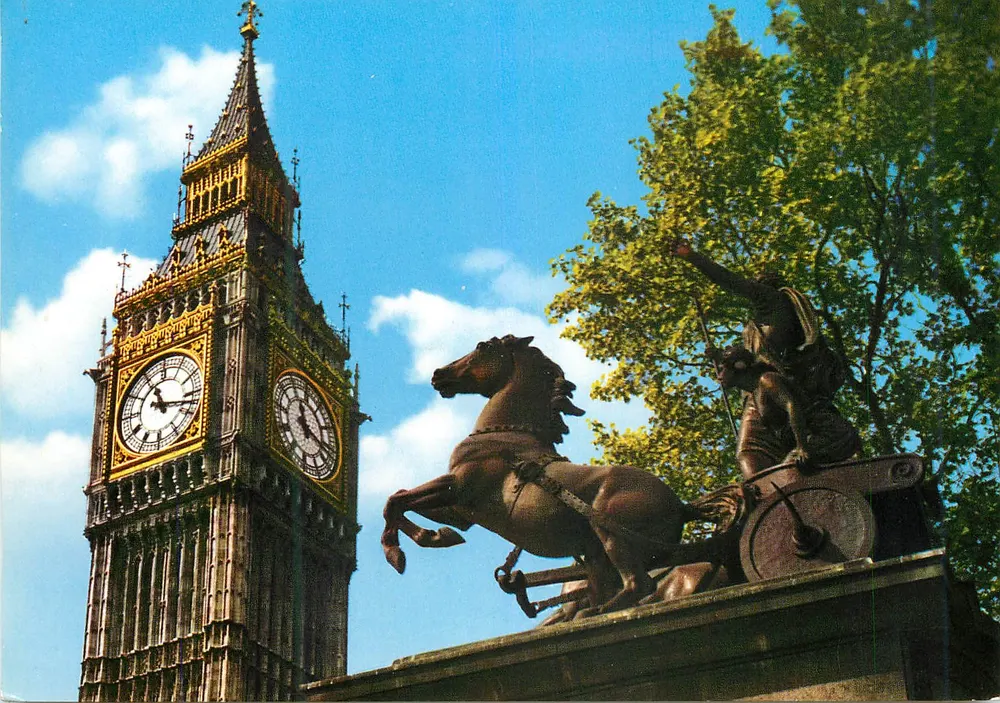 Big Ben e estátua de Boudicca — Londres — John Hinde Limited - Frente