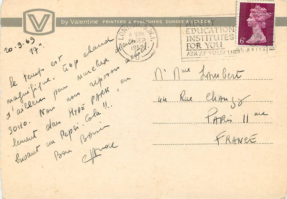 Fortes Dell Restaurant, Hyde Park, Londres — Valentine Printers & Publishers, n° ET-5392R - Verso