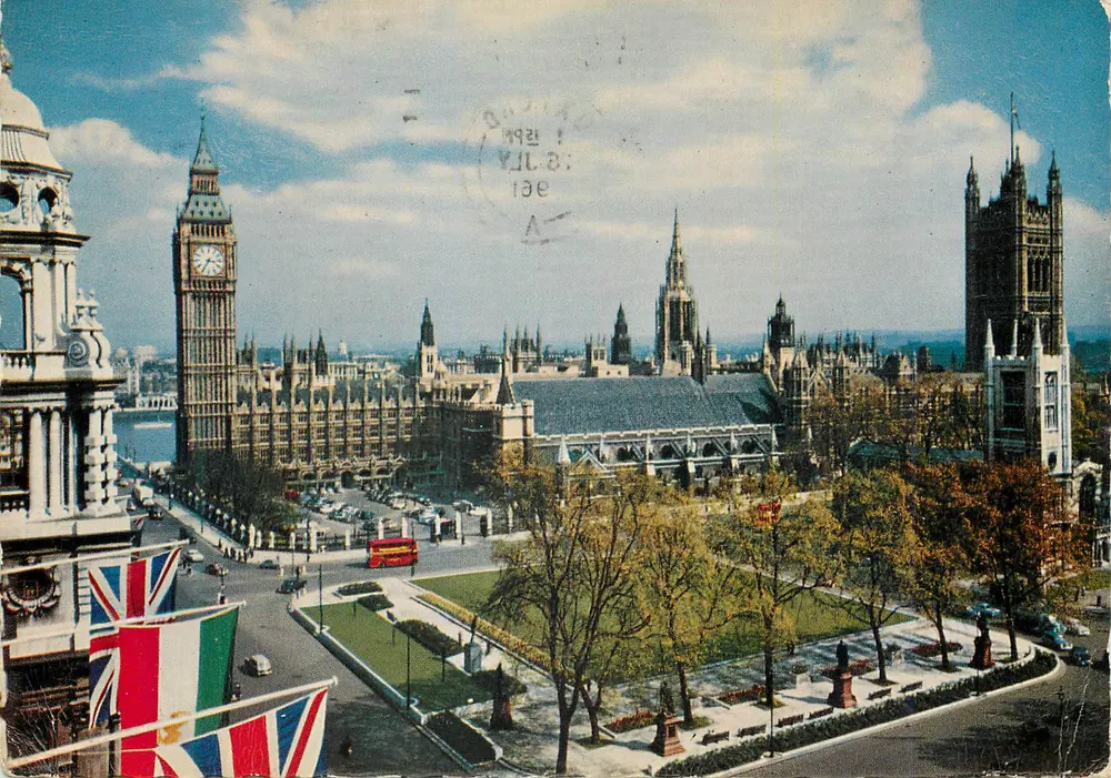 Londyn — Widok na Wieżę Big Ben i Parlament — Wydane przez Valentine & Sons Ltd. - Awers