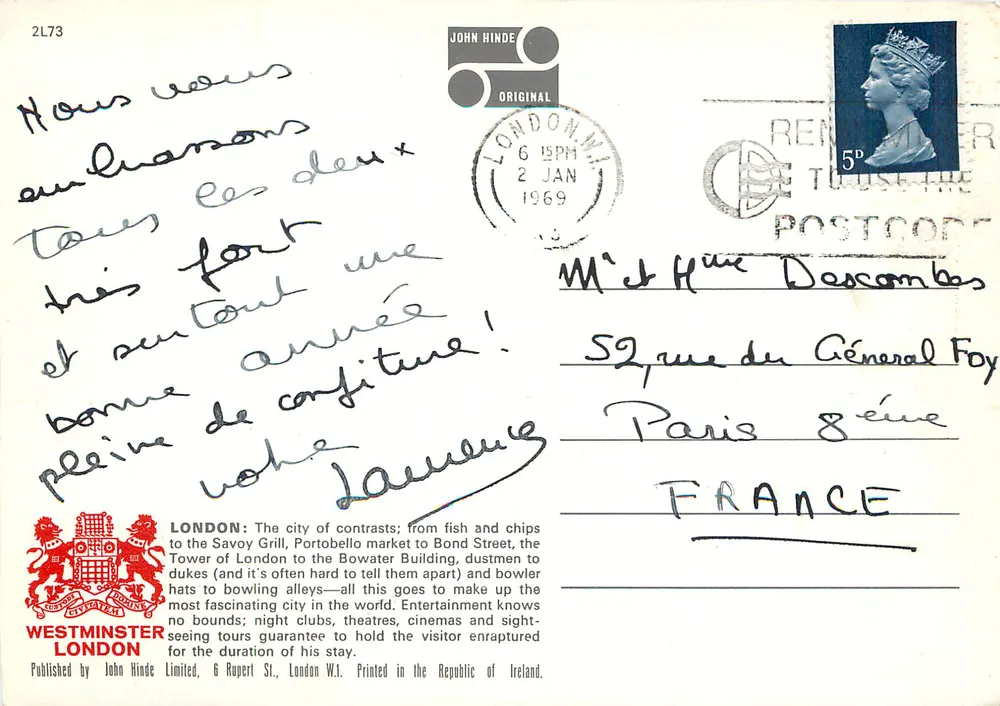 Londres — Torre de televisão, Piccadilly Circus e fonte — John Hinde - Verso