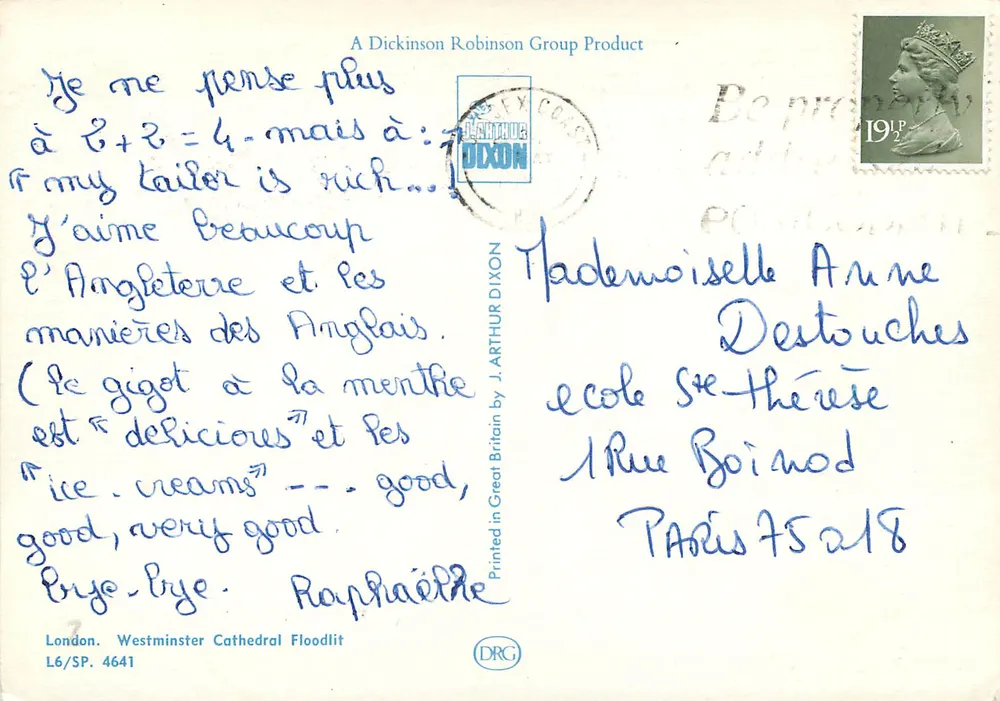Catedral de Westminster — Londres — editor J. Arthur Dixon, n° L6/SP. 4641 - Verso