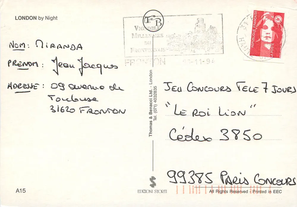 Londres à Noite — Thomas & Benacci Ltd. — A15 - Verso
