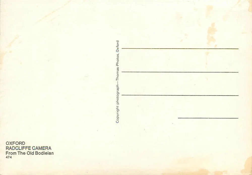 Câmara de Radcliffe — Oxford — Thomas Photos, n° 474 - Verso
