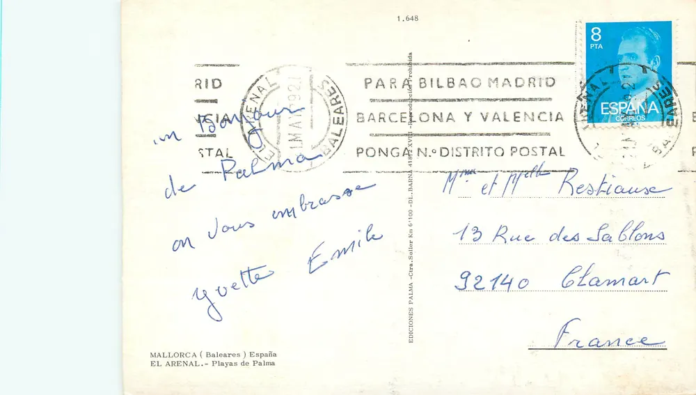 Playa de Palma — vue aérienne de la plage et de la route — Éditions El Arenal, série 1.648 - Verso