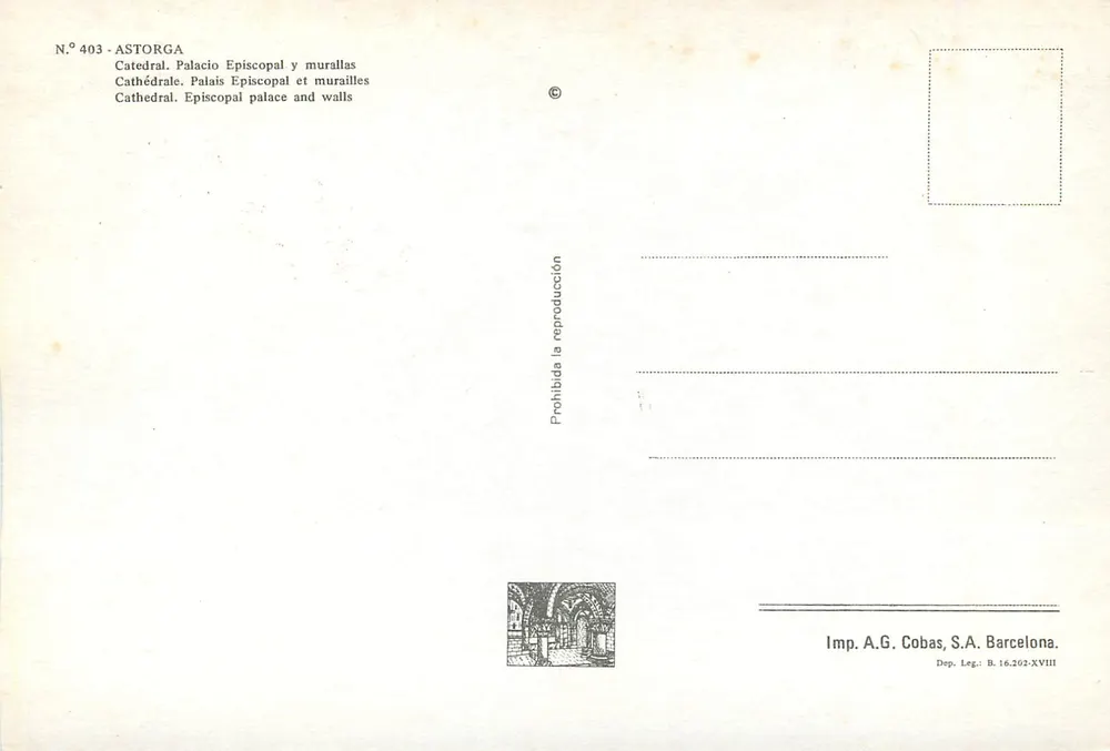Astorga — Recuerdo de Astorga — Imp. A.G. Cobas, S.A. Barcelona - Rückseite