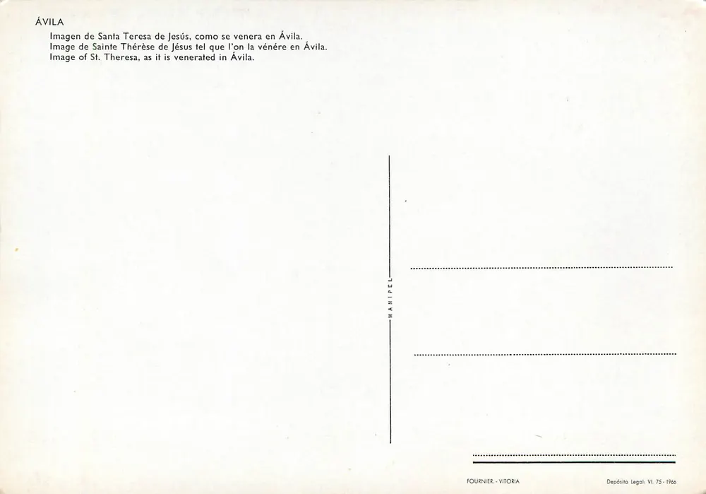 Heiligtum von Santa Teresa de Jesús — Ávila — Verleger Fournier-Vitoria, n° VI.75 - Rückseite