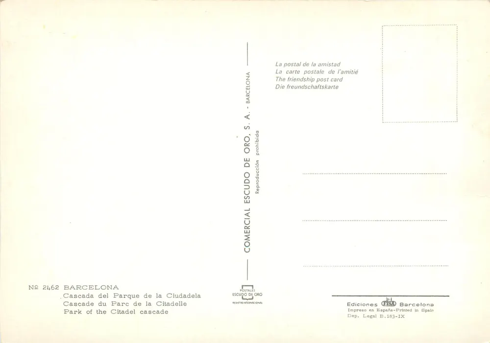 Cascata do Parque da Ciudadela — Barcelona — Comercial Escudo de Oro, S.A. n° 2462 - Verso