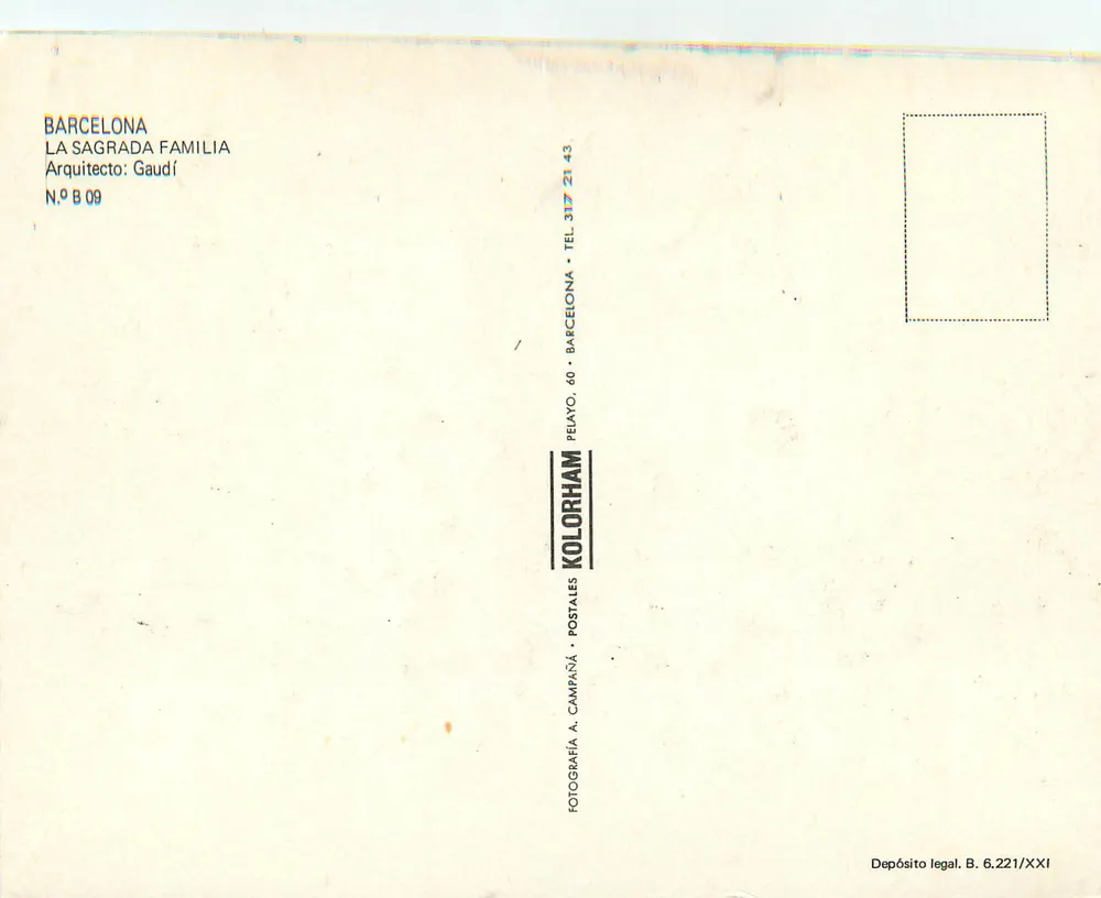 Barcelona — La Sagrada Família — Verlag Pelayo, Nr. B 09 - Rückseite