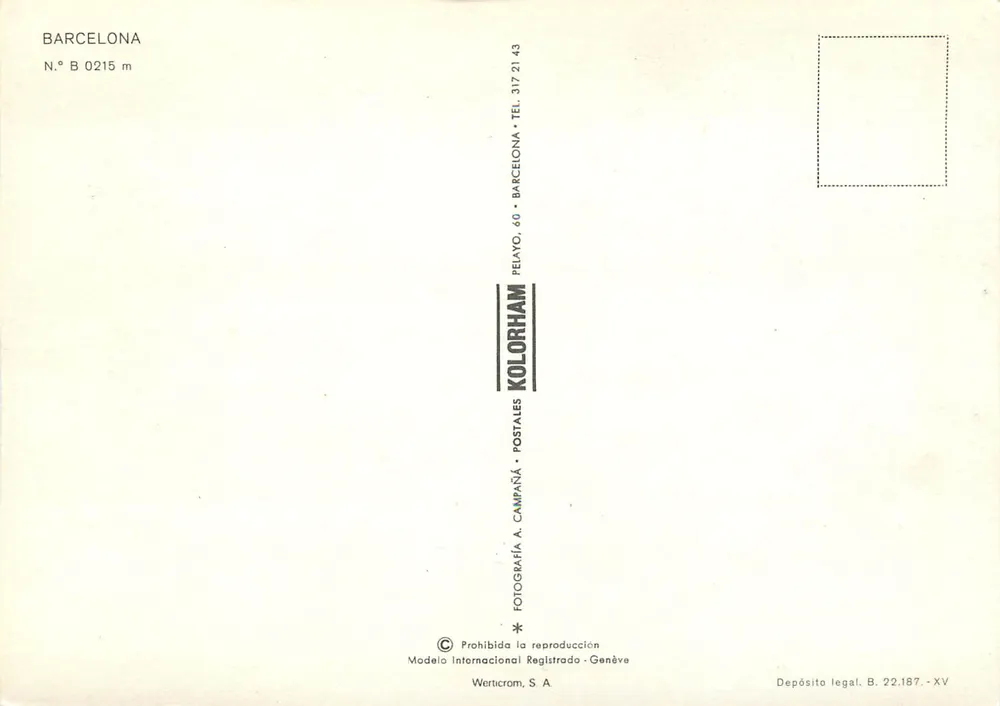 Barcelona — cartão postal turístico com mapa e fotos — editor PELAYOHAM - Verso