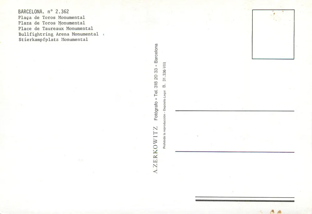 Barcelona — Monumentale Torenschouw — A. Zerkowitz n° 2.362 - Achterkant