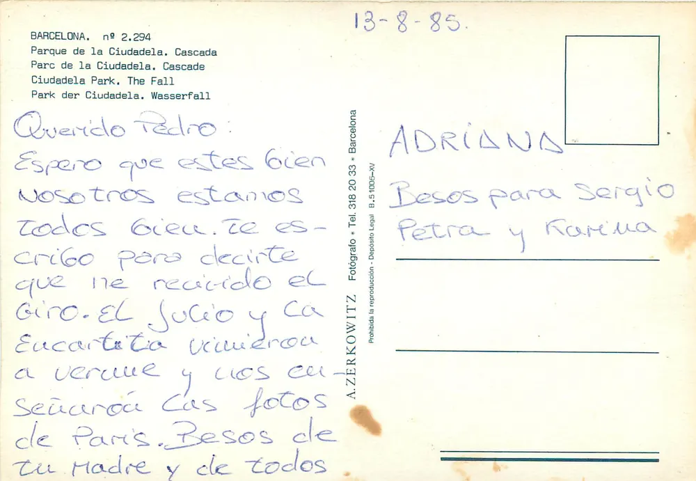 Parque da Ciutadella — Cachoeira — A. Zerkowitz n°2.294 - Verso
