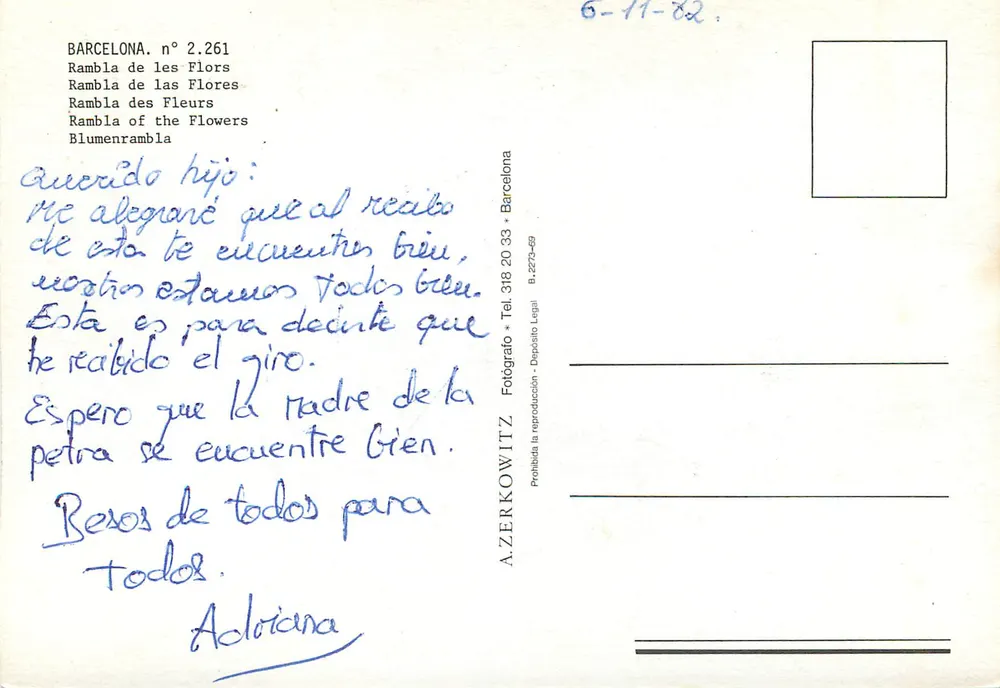 Rambla de les Flors — Barcelona — A.Zerkowitz - Verso
