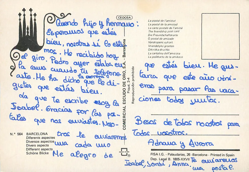Barcelona — Diversos aspectos — Comercial Escudo de Oro, S.A. N° 564 - Verso