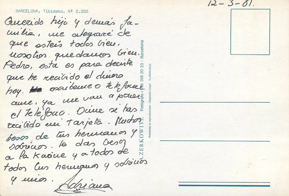 Tibidabo — Basílica e vista panorâmica — A. Zerkowitz - Verso