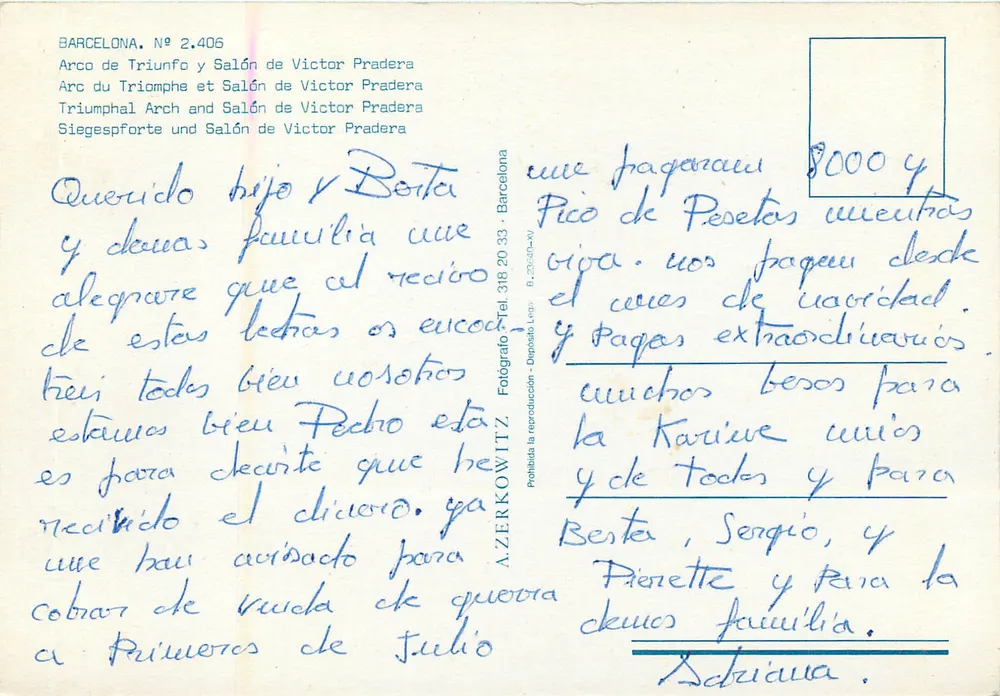 Barcelona — Arco do Triunfo e Salão de Víctor Pradera — Zerkowitz - Verso