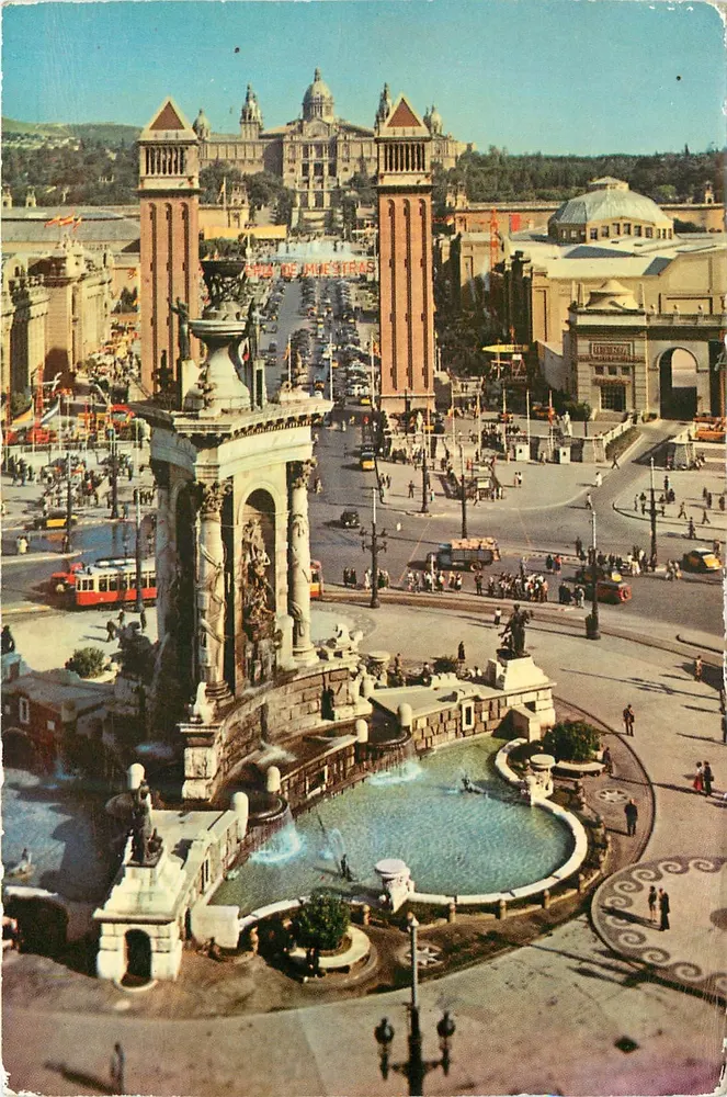 Barcelona — Place d'Espagne und Eingang zur Internationalen Messe — Verlag A. Campaña y J. Puig-Ferrán, Serie II, n°167 - Vorderseite