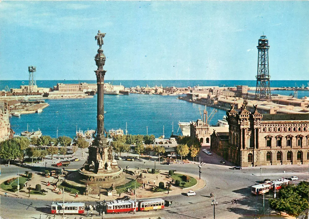 Barcelona - Denkmal für Columbus und Teilansicht des Hafens — Talleres A. ZERKOWITZ, n°2066 - Vorderseite